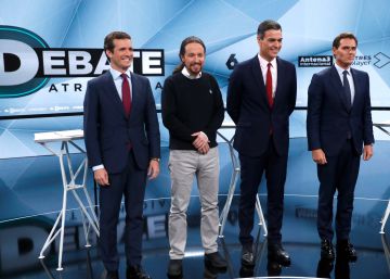 Main candidates for Spanish general election Pablo Casado of People's Party (PP), Pablo Iglesias of Unidas Podemos, Pedro Sanchez, Prime Minister and Socialist Workers' Party (PSOE) and Albert Rivera of Ciudadanos pose before a televised debate in Sebastian de los Reyes, outside Madrid, Spain, April 23, 2019. REUTERSJuan Medina