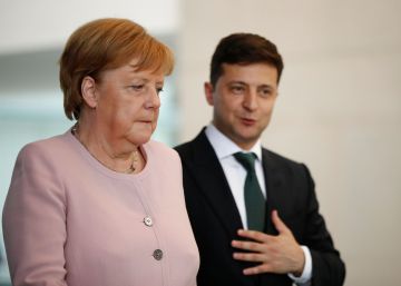 La canciller alemana Ángela Merkel junto al presidente ucraniano Zelenskiy.