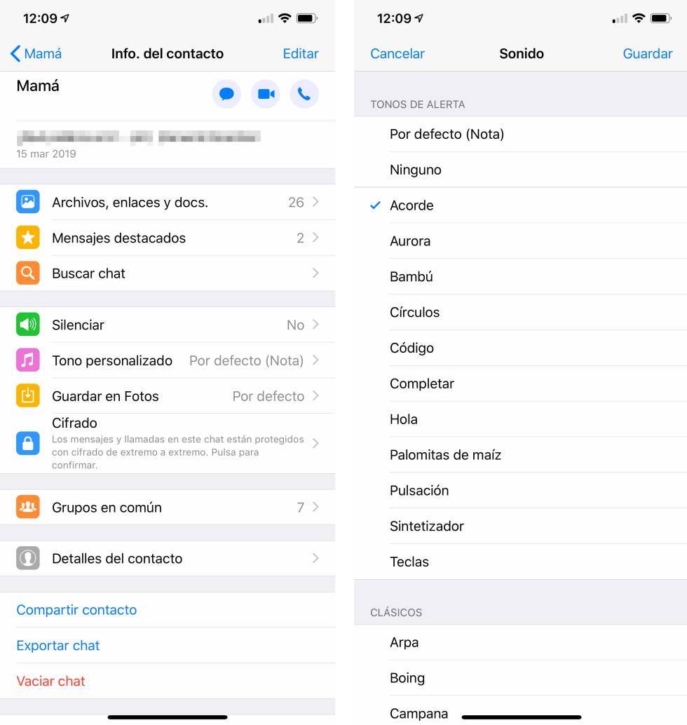 Cambiando los tonos de notificación podemos saber quién nos escribe.