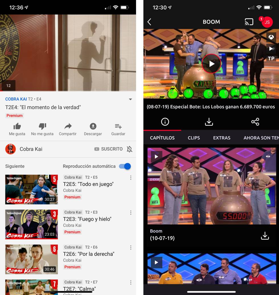 YouTube y Atresplayer.