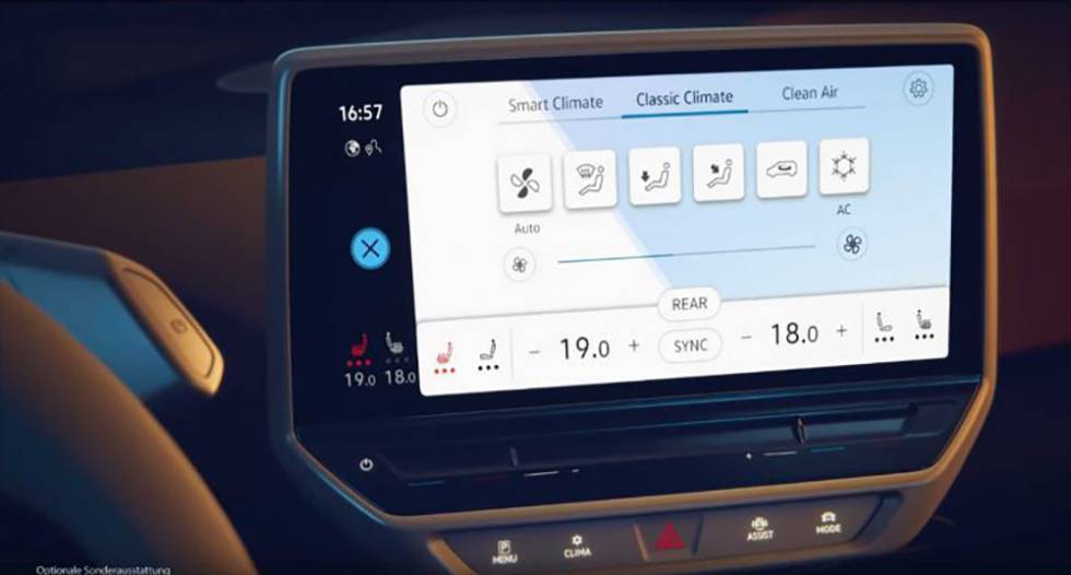 Pantalla de navegación del Volkswagen ID.3 eléctrico.