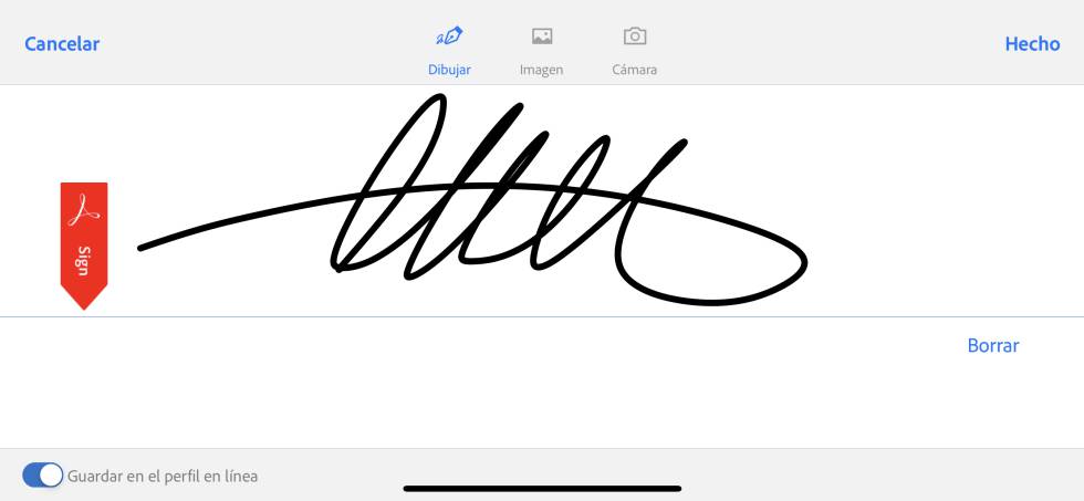 Dibujamos nuestra firma con el dedo en la pantalla del móvil.