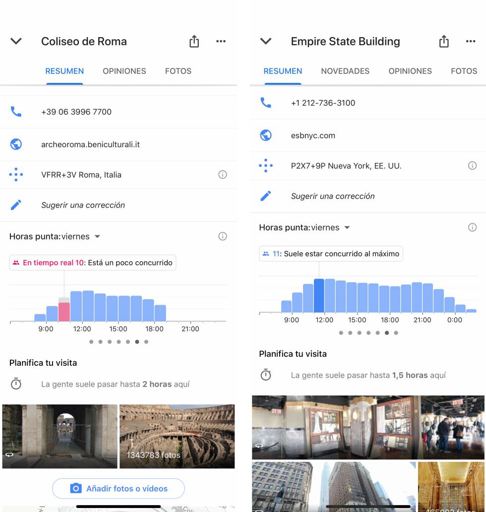 Información de sitios de interés a través de Google Maps.