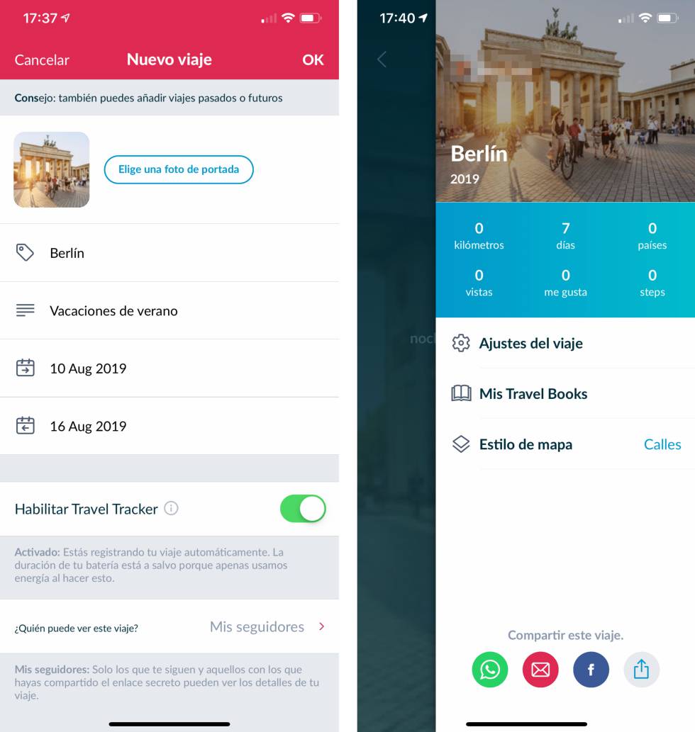 Así se crea un viaje en Polarsteps.
