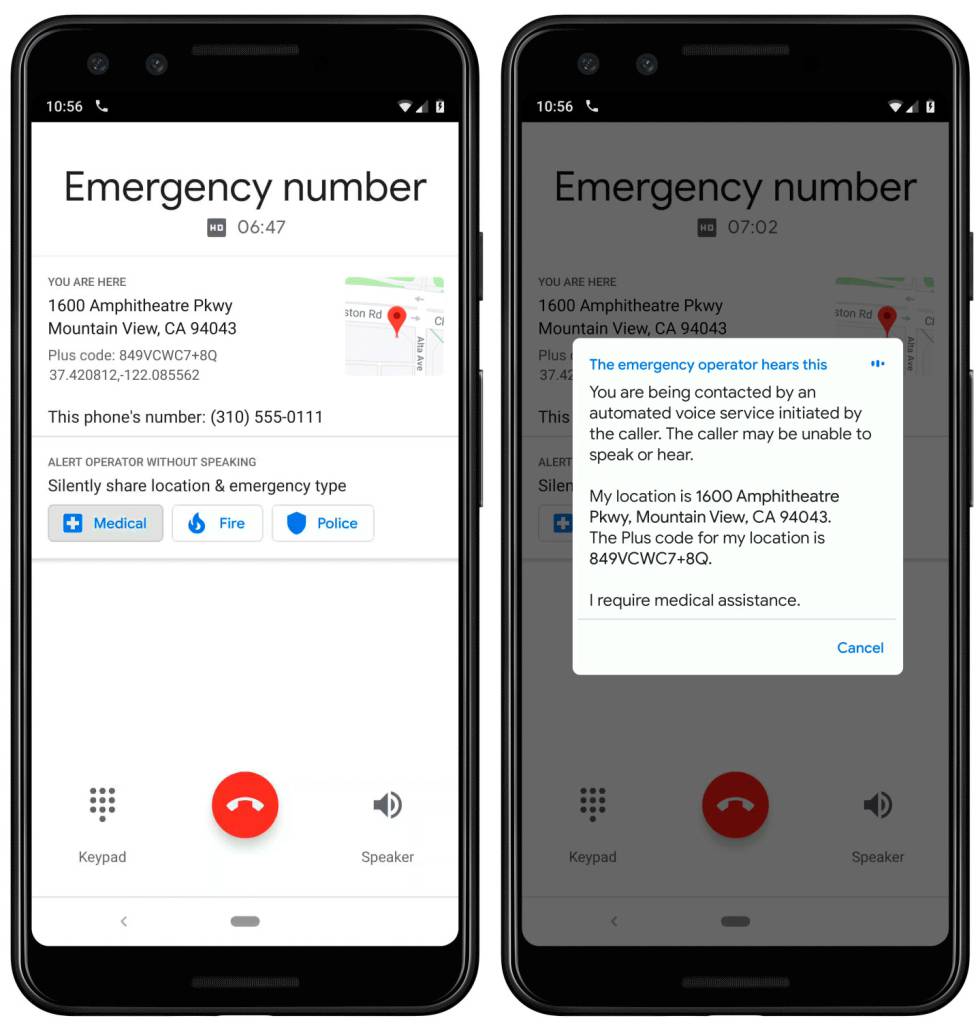 Llamada de emergencias con la app Teléfono de Google.