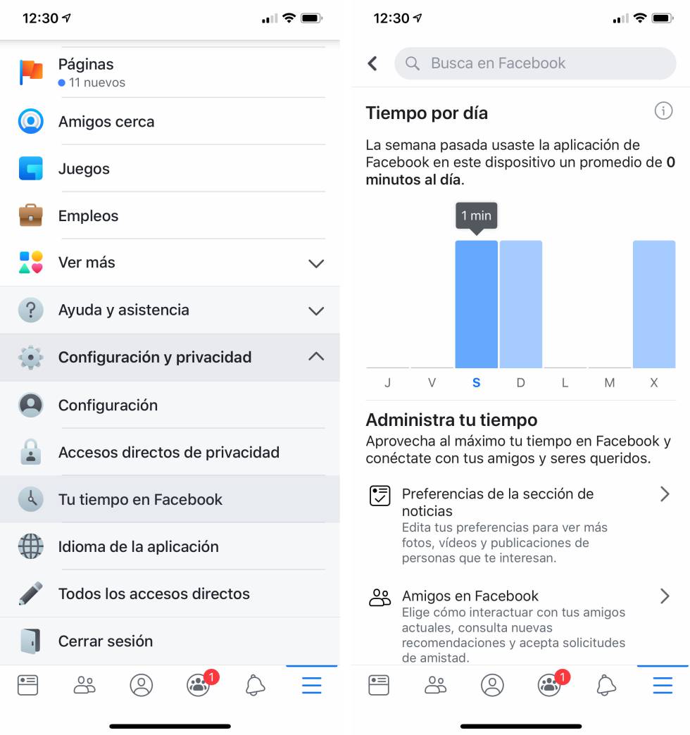 Cómo consultar el tiempo de uso de Facebook.