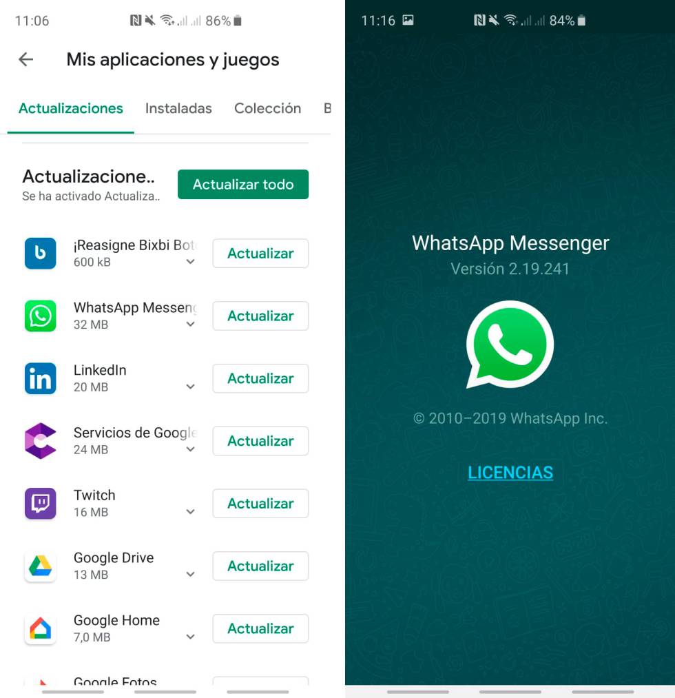 Actualización a WhatsApp beta en Android.