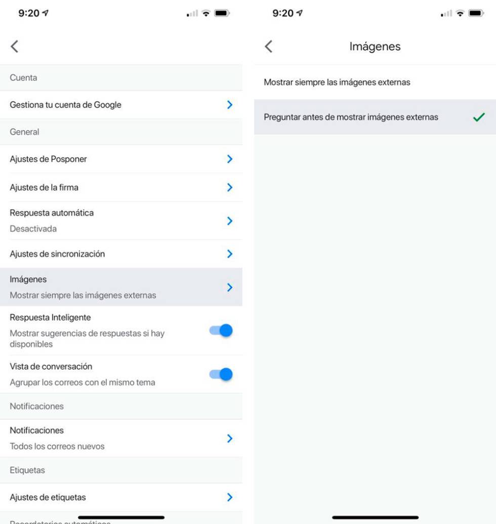 Preguntar antes de mostrar imágenes externas en Gmail.