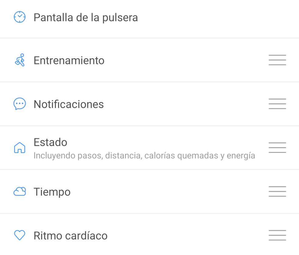 Organiza los apartados que ves en la pantalla de las pulseras Xiaomi Mi Band