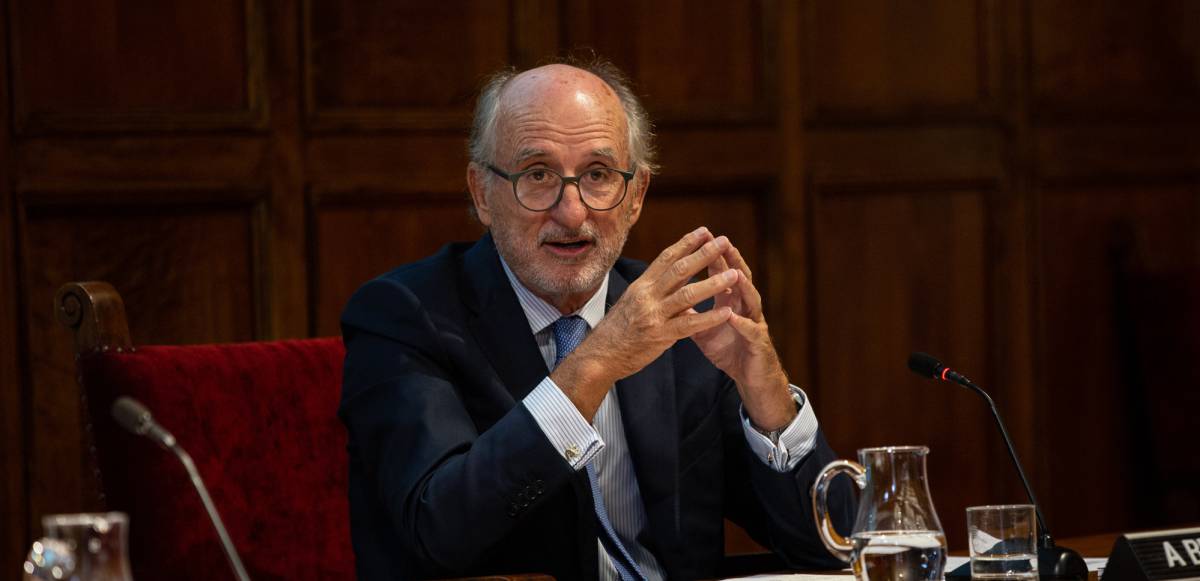 El presidente de Repsol, Antonio Brufau, hoy en la presentación en Barcelona de la Cátedra Repsol de Transición Ecológicarn