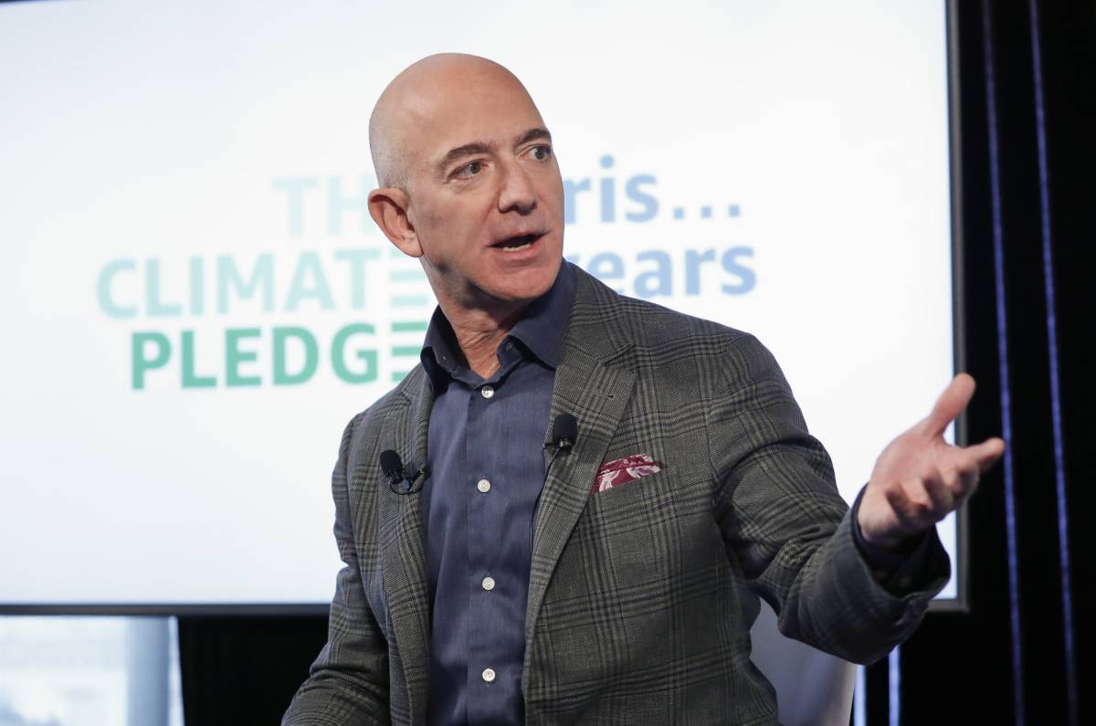 Jeff Bezos, fundador y CEO de Amazon, durante su conferencia en Washington.