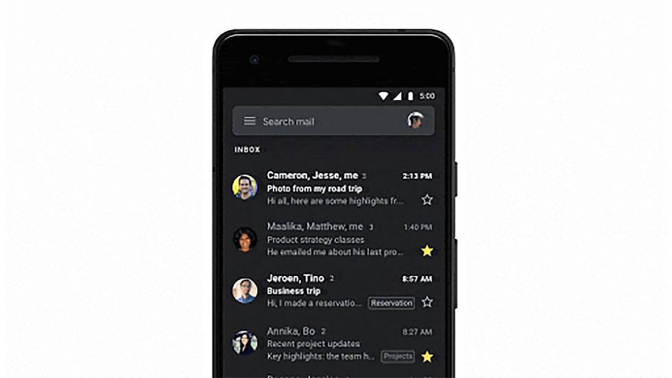 Modo oscuro de Gmail para iOS y Android.