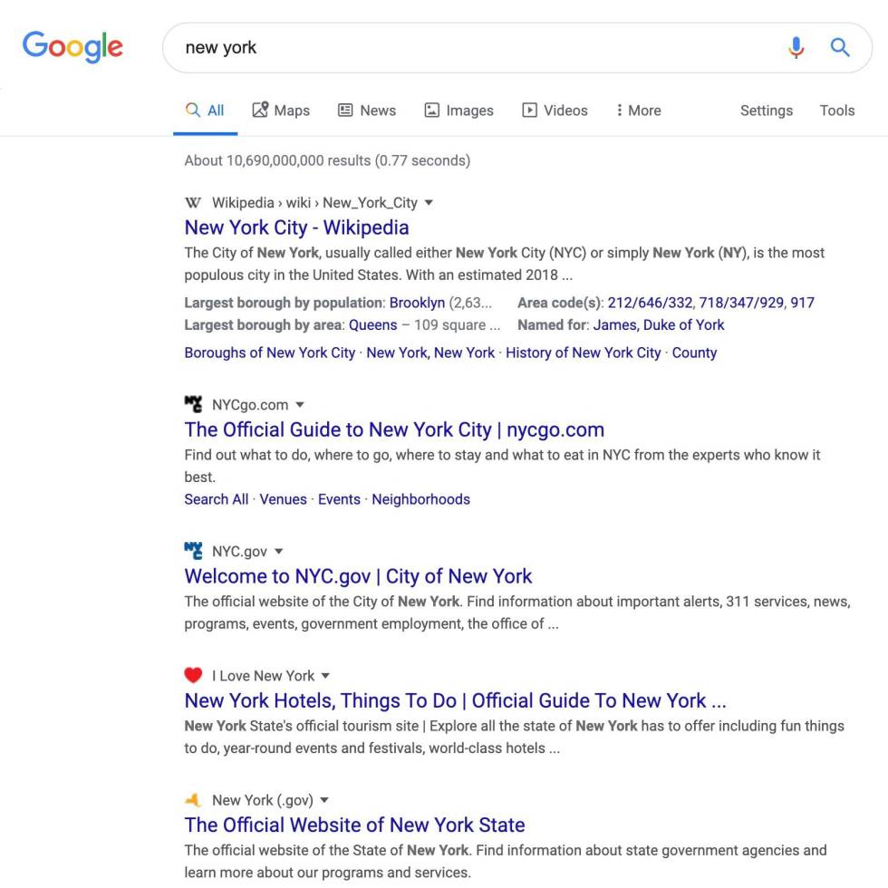 Futuros resultados de búsqueda de Google.