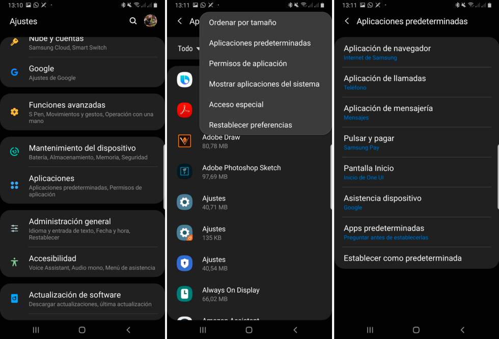 Modificar aplicaciones predeterminadas en Android.