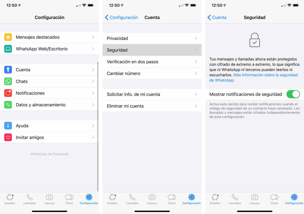 Comprueba si cambia el cifrado de algún chat.