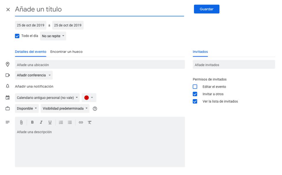 Evento nuevo dentro del Calendario.