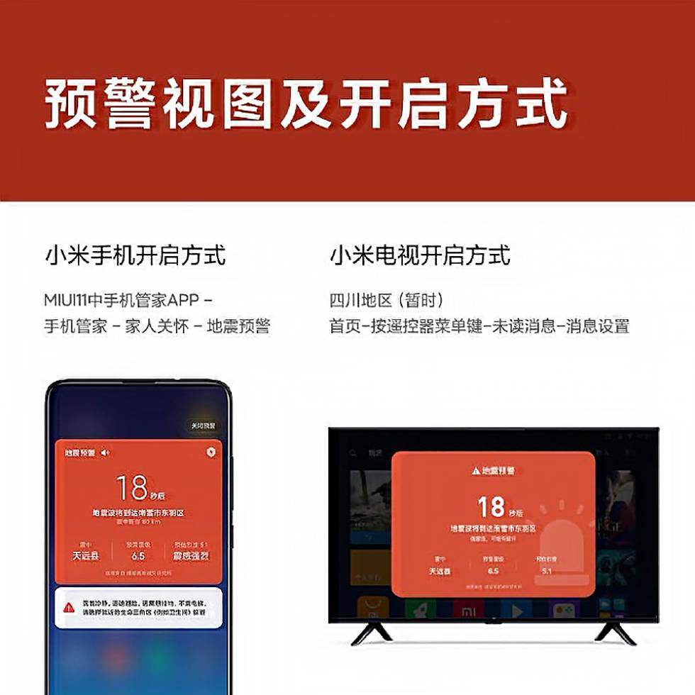 Detección temprana de terremotos en TV y dispositivos MIUI.