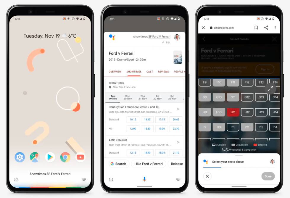 El asistente de Google reserva entradas de cine.