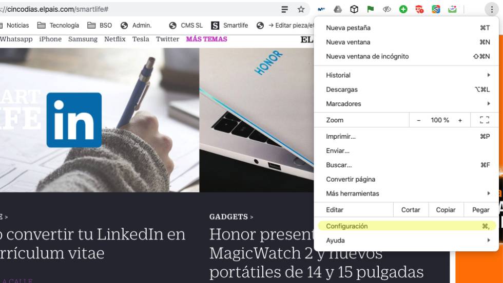 Cambiar carpeta de descargas en Chrome.