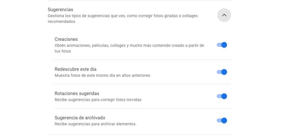 Configura las sugerencias de Google Fotos.