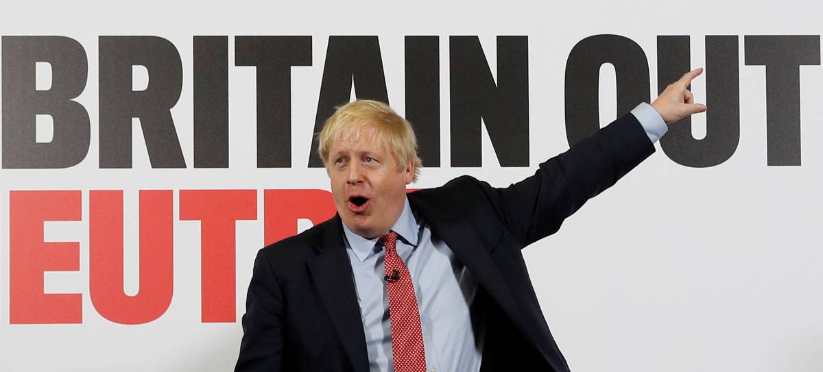 El primer ministro, Boris Johnson, durante un mitin de campaña.