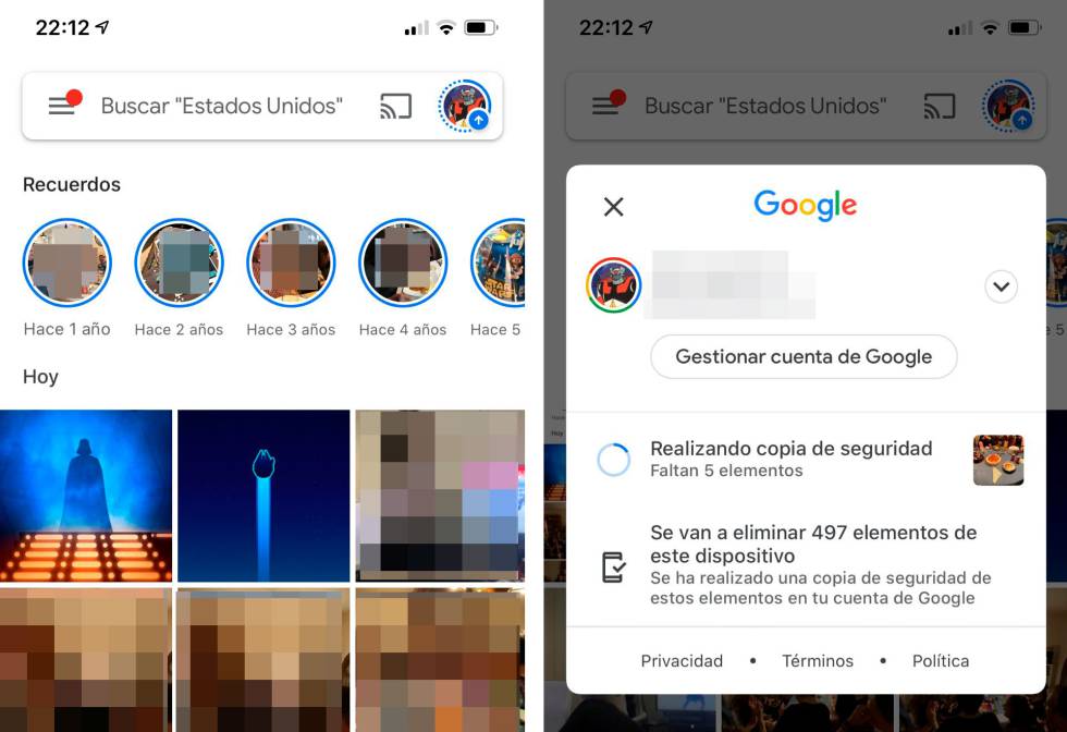 Nuevos avisos de subida de fotos en Google Fotos.