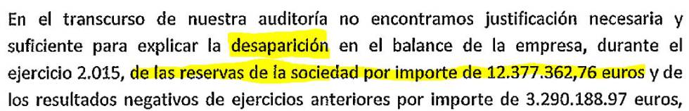 Un fragmento del informe de auditoría de las cuentas.