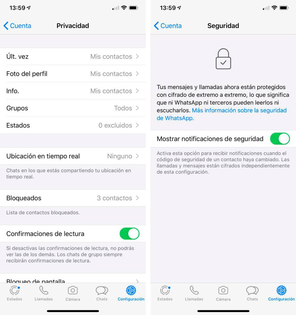 Privacidad y seguridad en WhatsApp.