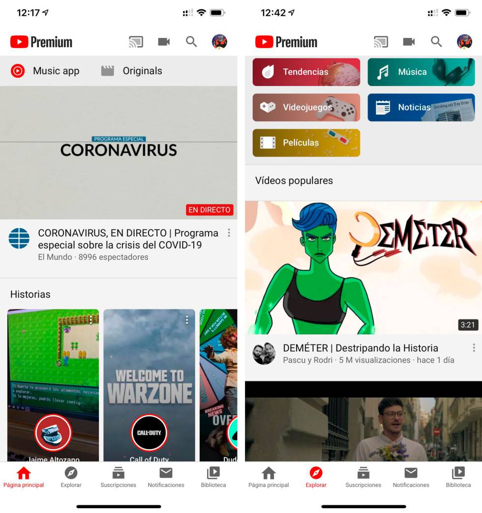 YouTube nueva pestala de 'Explorar'.