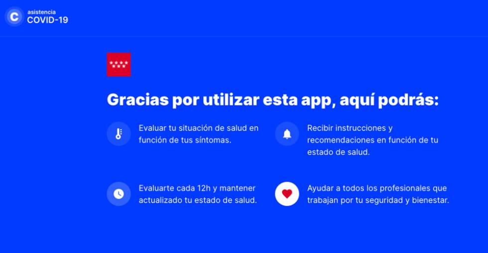 Web de la Comunidad de Madrid para detectar casos de Covid-19.