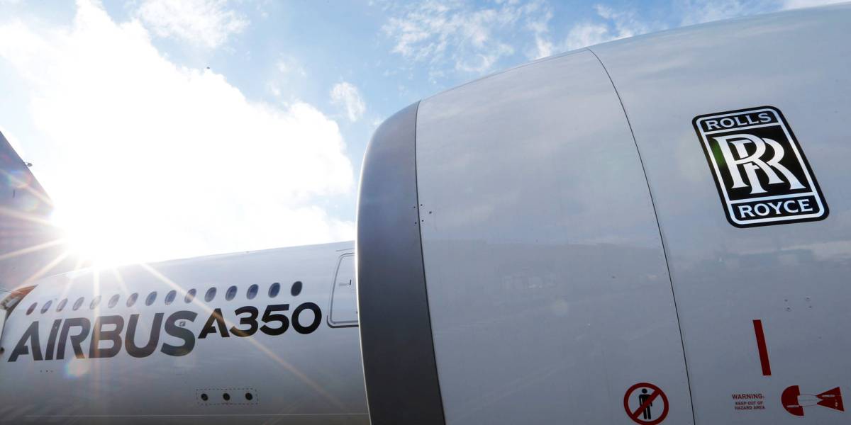 Airbus A350 con motor de Rolls Royce en la sede de Airbus en Toulouse (Francia).