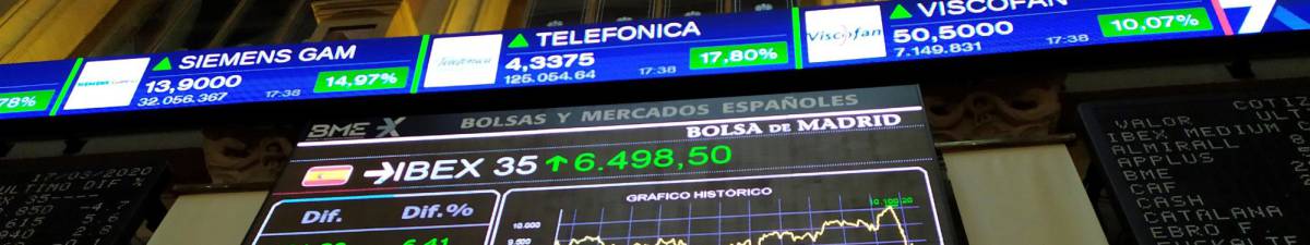 Panel de cotizaciones en la Bolsa de Madrid