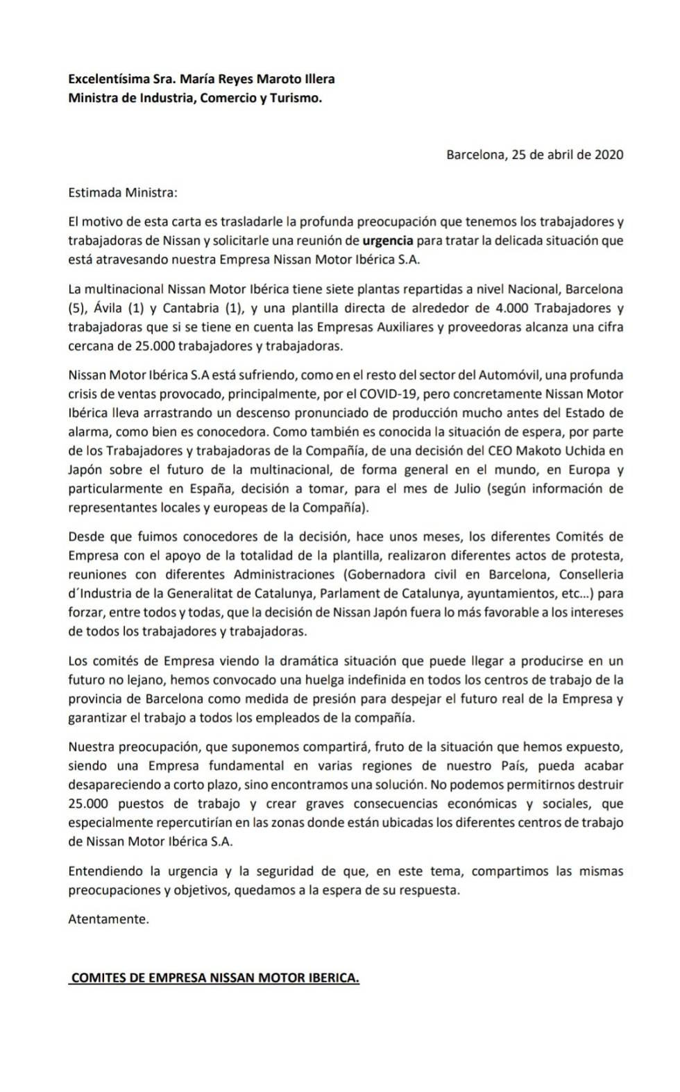 Nissan Europa insiste en que informará sobre el futuro de las plantas de Barcelona antes de verano