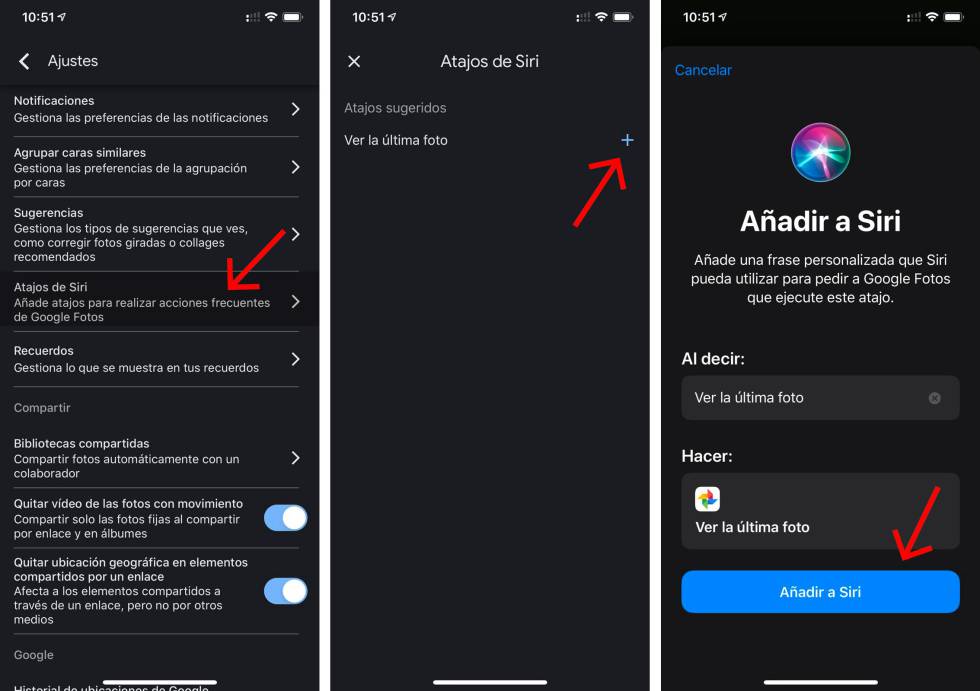 Cómo añadir atajos de Siri en Google Fotos.