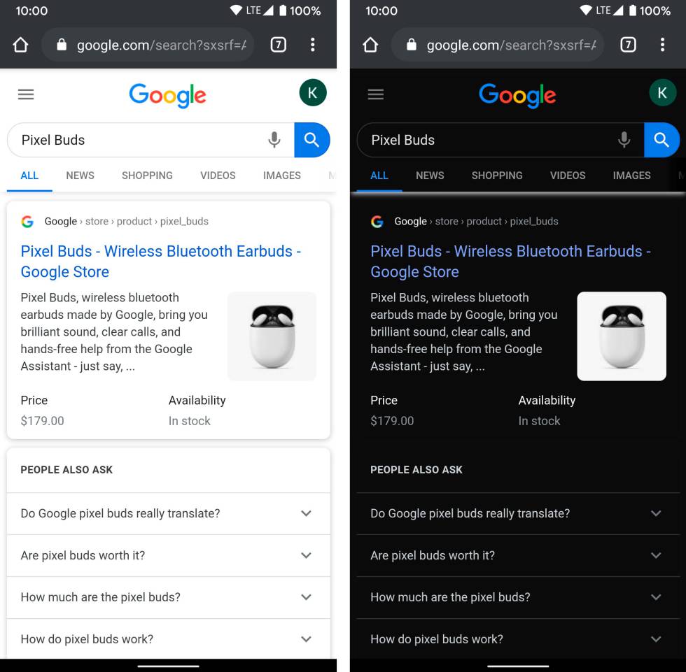 Modo oscuro de Chrome en Android.
