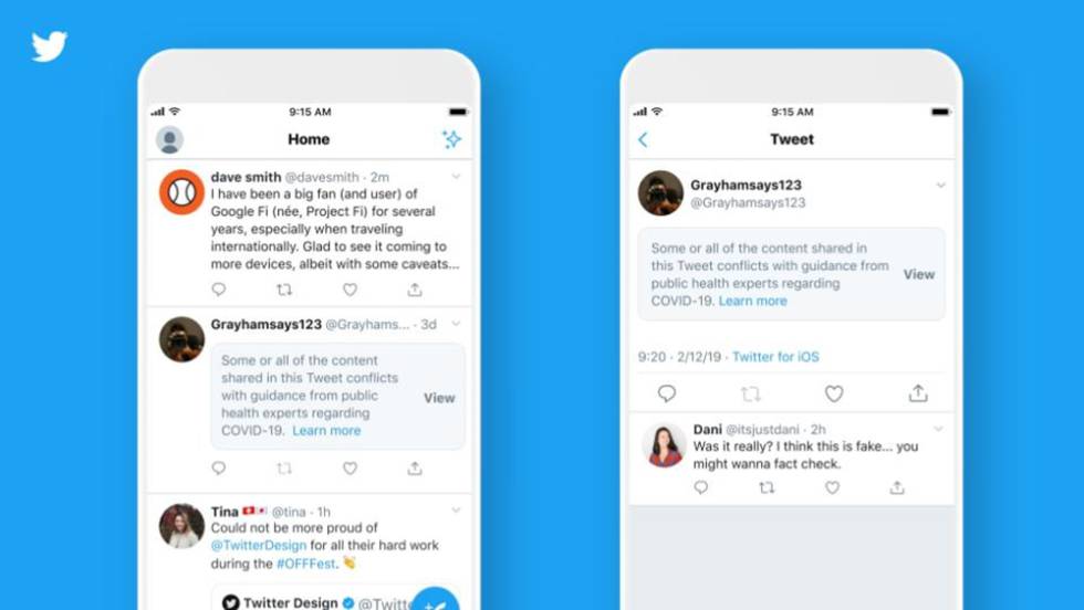 Twitter bloquea el contenido engañoso sobre la Covid-19.