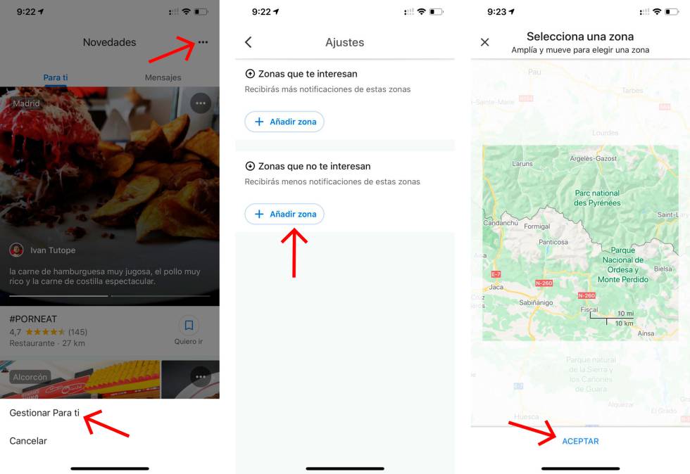 Excluir zonas de Google Maps.