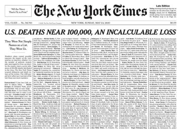 La portada del ‘New York Times’ que rinde homenaje a las víctimas del coronavirus La portada del ‘New York Times’ que rinde homenaje a las víctimas del coronavirus