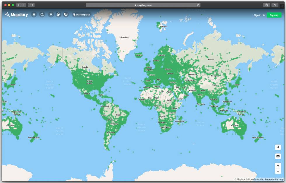 Mapa de cobertura de Mapillary.