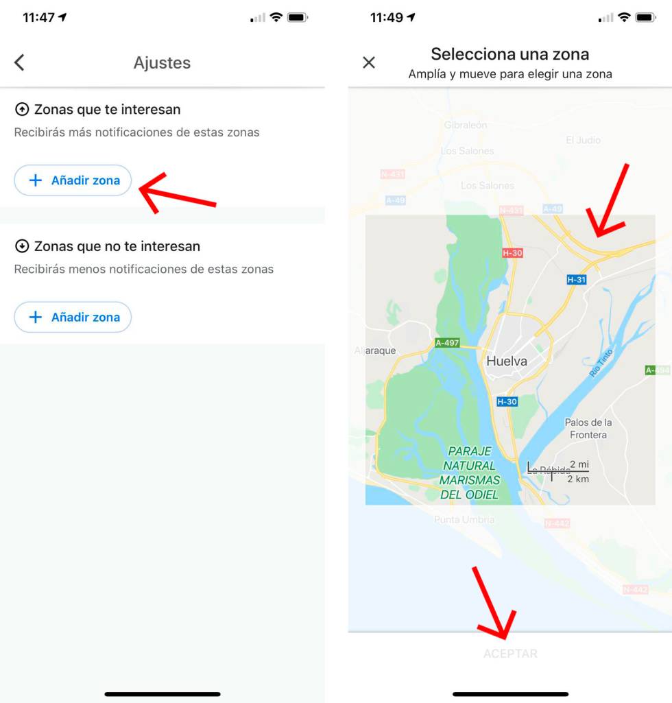 Elige una nueva zona de interés en Google Maps.