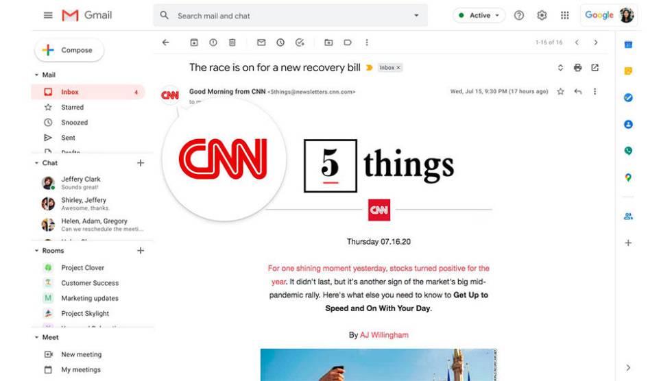 Correo verificado de Gmail con logotipo del remitente.