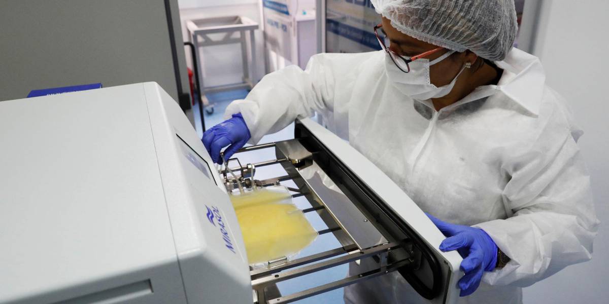 Una enfermera organiza muestras de plasma de pacientes con Covid-19.