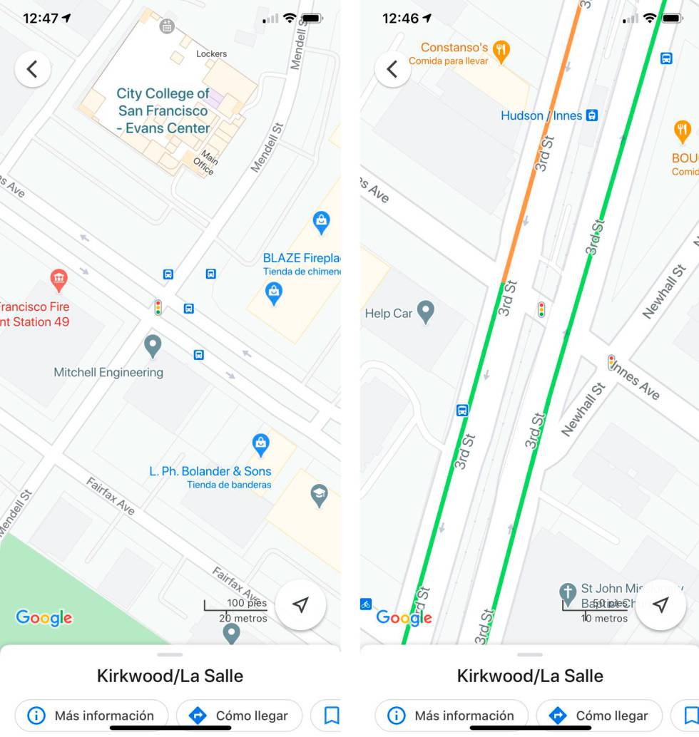 Semáforos en Google Maps.