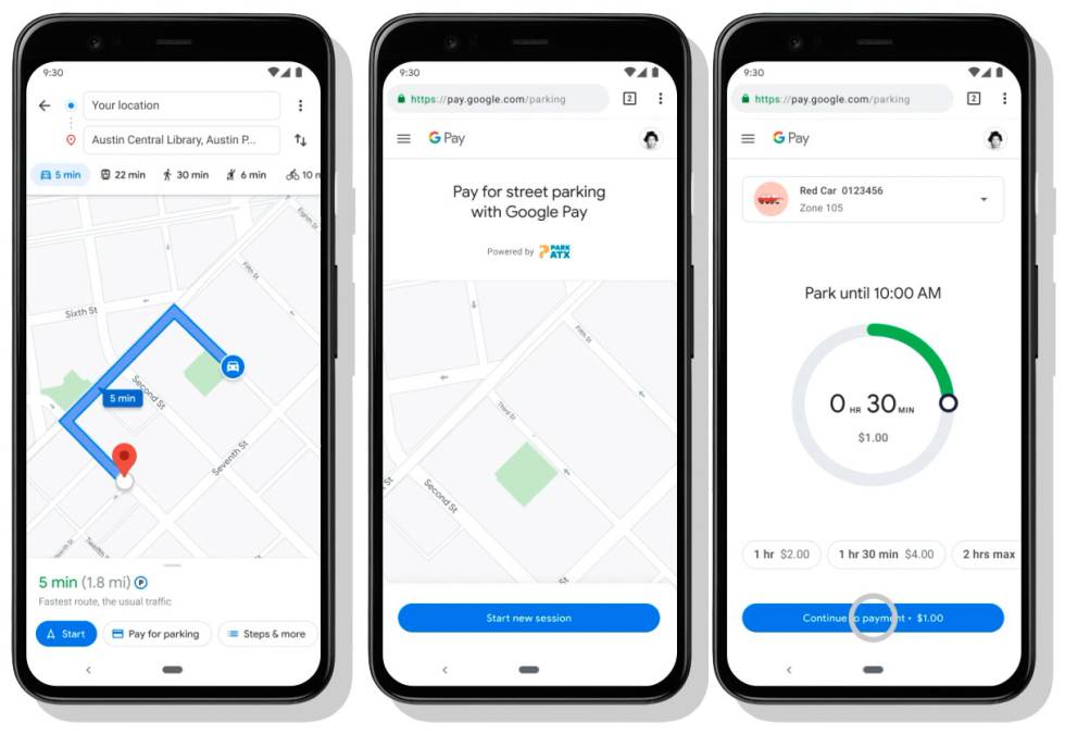 Pago del aparcamiento a través de Google Maps.