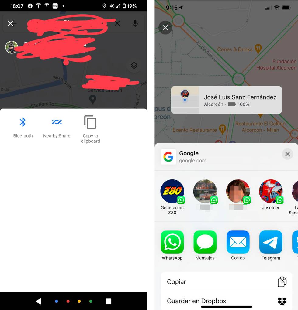 Funciones recortadas en Android 11 (i) vs las habituales en iOS o Android (d).