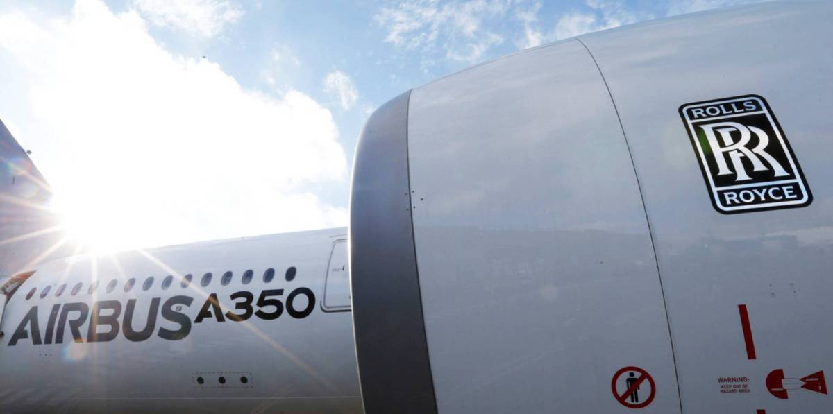 Airbus A350 con motor de Rolls Royce en la sede de Airbus en Toulouse (Francia).