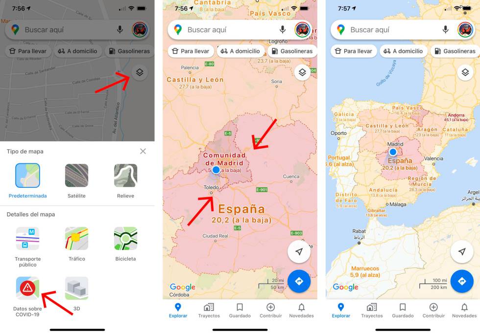Nueva capa Covid-19 de Google Maps.