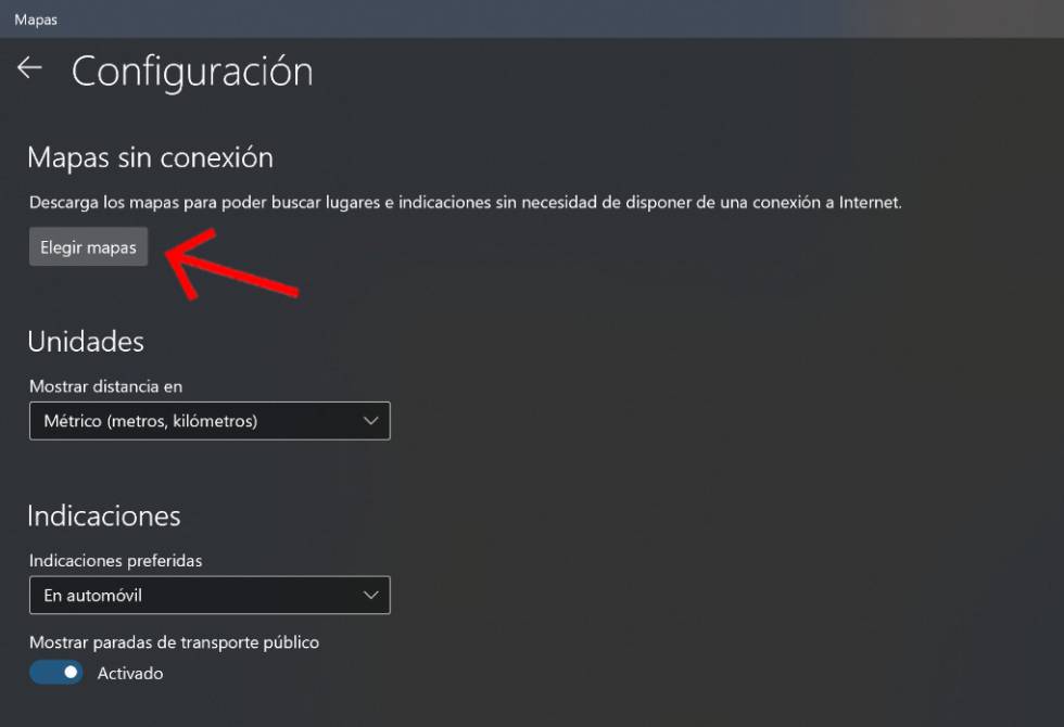 Configuración de los mapas de Windows 10.