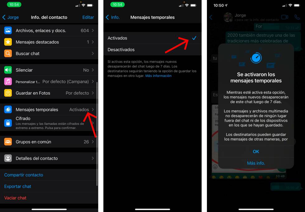 Cómo configurar los nuevos mensajes temporales.