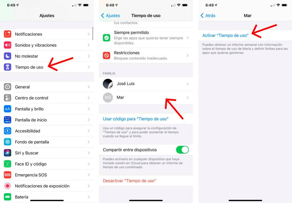 Activar el tiempo de uso de los dispositivos.